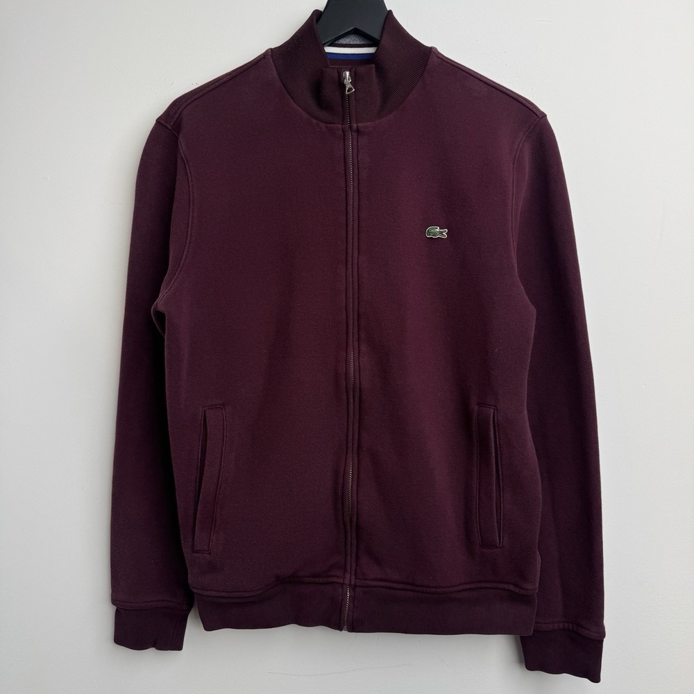 Lacoste‎ Track Jacket Mens Size 4 / Medium Red Pique Cotton Full Zip Wine Active